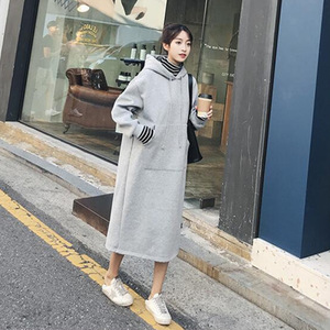 Autunno/inverno peluche spessa felpa gonna abito lungo sopra il ginocchio da donna primavera e autunno abiti larghi con cappuccio <span class=keywords><strong>taglie</strong></span> <span class=keywords><strong>forti</strong></span> - Product Image 6