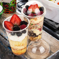 Gobelets à café jetables en PET à paroi simple, recyclables, transparents, avec couvercles en dôme pour les boissons à emporter, les smoothies, le yaourt Danone, les jus