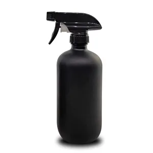 Silicone Sleeve 16oz 500ml customized matte black boston round Spray Glass Bottle with Trigger Sprayer for Cleaning