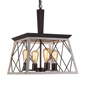 Square Stainless Steel Adjustable Height Pendant Light Black Metal Frame E26 Bulb Base 4-Light <b>Chandelier</b> Remote Control AC220V - Product Image 6