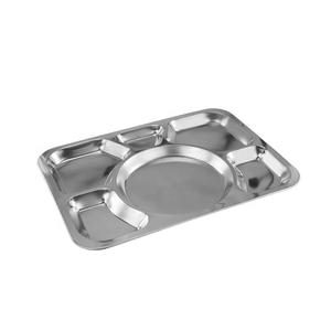 High Quality <strong>Eating</strong> Plate 6 Compartment Stainless Steel Rectangle Dinner Food Plate for Home Hotel - Product Image 2