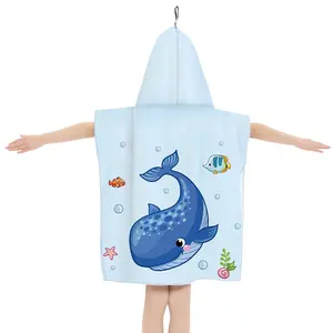 Summer Swimsuit Cover Up Printed Towel With Hood For Kid Microfiber Kids Beach Poncho Children Hooded Towel For Custom Logo