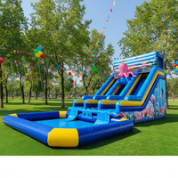 Toboggan aquatique gonflable à double piste sur le thème de l'océan avec piscine, style pieuvre rose, toboggan gonflable commercial pour événements