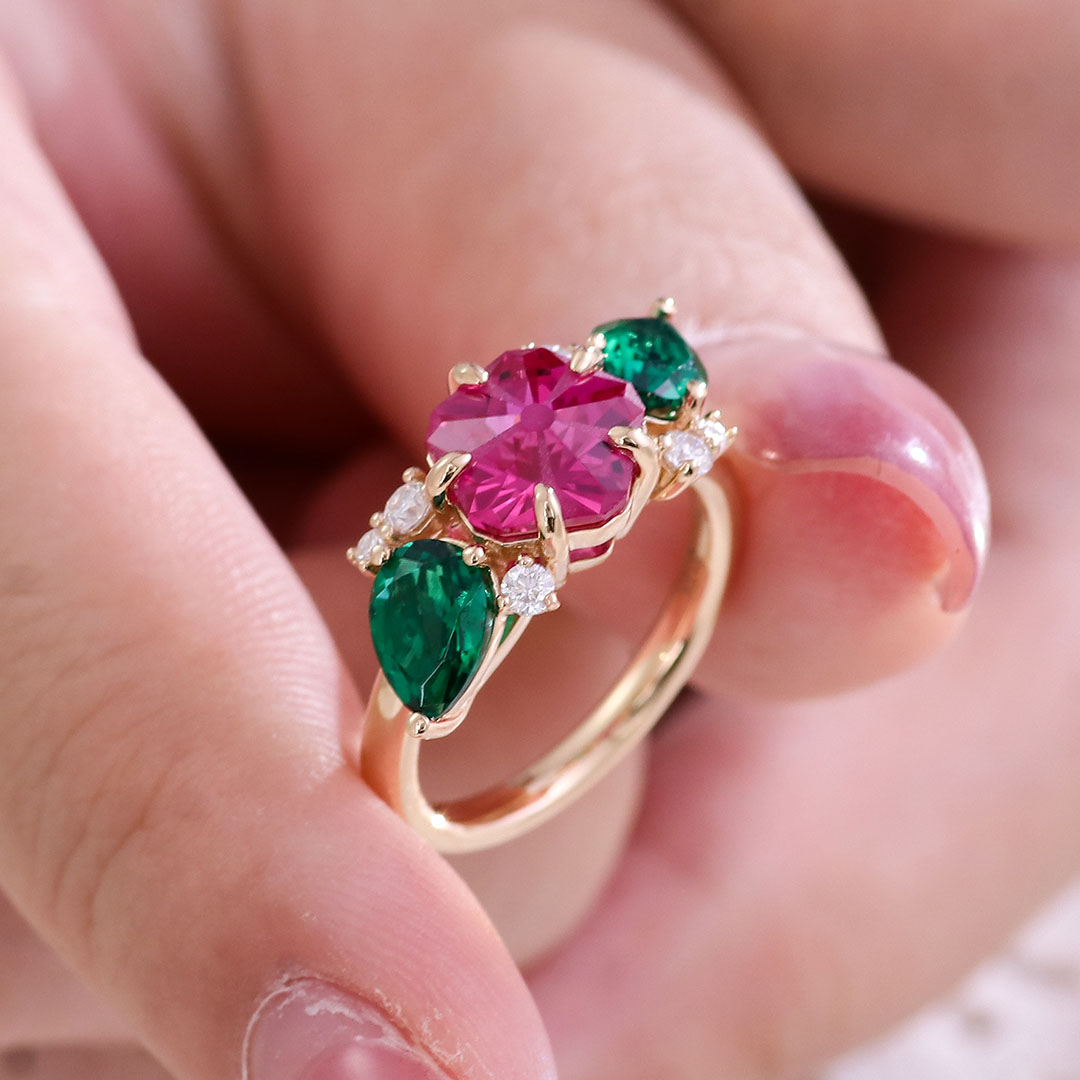 แหวนอัญมณีจากห้องปฏิบัติการทองคำแท้ 10K