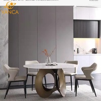 Modernes Luxus-Esszimmerset für Zuhause – Runder Esstisch aus weißem Marmor mit Stühlen für 4 bis 6 Personen, ideal für Restaurants