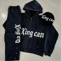 Streetwear vintage pour hommes, costume de jogging 100% coton, sweat à capuche ample surdimensionné, pantalon de survêtement avec fermeture éclair, patch brodé, vêtements de sport tricotés
