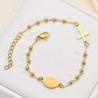 Bracelet Catholique Chrétien en Acier Inoxydable, Perles et Croix Vierge Marie, Plaqué Or, Bijoux Religieux, Cadeau Femme, Vente en Gros