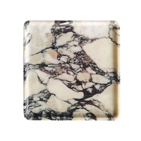 Plateau carré en pierre de marbre naturel de style Art Déco sculpté à la main pour la maison Plateau de service décoratif Barware
