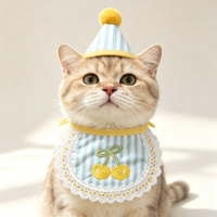 Ensemble chapeau et bavoir chat cerise mignon à prix réduit, bandana ajustable en polyester, tenue de Noël pour animaux, accessoires pour chiens, fête