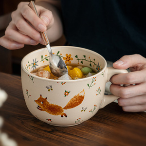 Venta al por mayor de bonitos y grandes cuencos de cerámica para desayuno, avena, cereales y fideos, con tapa hermética, aptos para leche, café y microondas - Product Image 2