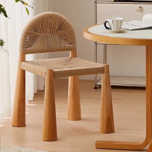 Sillas de comedor Retro nórdicas, diseño de madera maciza, respaldo de cuerda de paja, mesa de comedor informal y sillas, apartamento moderno y sencillo - Product Image 3