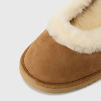 Pantoufles en daim peluche pour femmes avec logo personnalisé, doublure en polaire douce, confortables pour l'intérieur en saison froide
