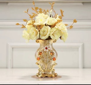 Jarrón de Cerámica Dorado de Estilo Nórdico, Decoración para Arreglos Florales en Sala de Estar, Jarrón de Escritorio, Rosa, Flor Artificial - Product Image 4