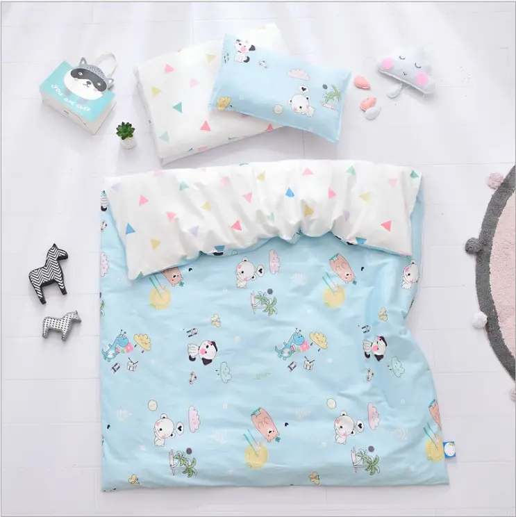 Conjunto de cama infantil de 100% algodão, jogo de cama com estampa de desenhos animados para bebês 3 peças