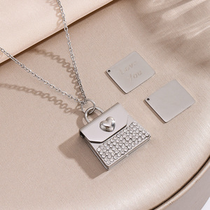 Collar con Colgante en Forma de Bolso de Mano de Acero Inoxidable Grabable con Pedrería, Abrible, con Forma de Corazón '<span class=keywords><strong>Te</strong></span> <span class=keywords><strong>Amo</strong></span>', <span class=keywords><strong>para</strong></span> Regalo - Product Image 3