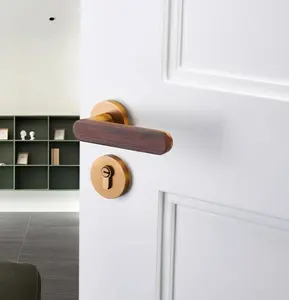 Brass Walnut Solid Wood Bedroom Door Lock Light Luxury French Handle Home Indoor Silent Retro Door Handle