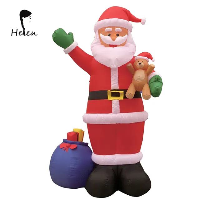 12 Foot Tall Huge Christmas Inflatable Santa Claus with Gift Bag and Bear Lights Outdoor Indoor Holiday Decorations