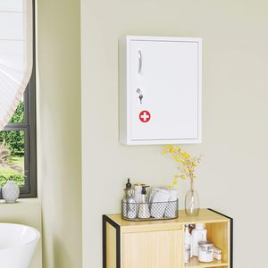Armadietto Portamedicinali a Parete in Acciaio Inox a Tre Ripiani con Porta Singola, Moderno e Semplice per Soggiorno, Clinica e Sala Medica - Product Image 1