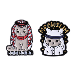 Broches de Esmalte de Gatos Musulmanes de Dibujos Animados, Lindos, Personalizados, Meowslim Hala Habibi, Accesorios de Joyería para Solapa y Sombrero, Regalo para Amigos - Product Image 1