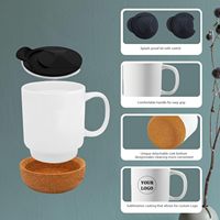 Vente en gros de 400ml de tasses en céramique de sublimation blanc mat avec couvercle de tasse en liège isolé et anti-éclaboussures