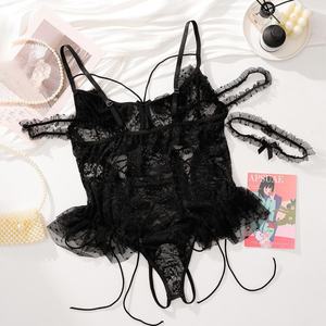 Sınır Ötesi Seksi İç Giyim Bağcıklı Bel Sıkılaştırıcı Tek Parça Kontrol Külotu Dobby Kumaş Polyester File Pileli Dantel ODM - Product Image 6