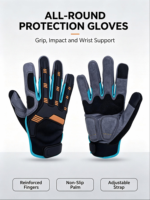 Gants de travail robustes HAIYI résistants aux chocs, à doigts entiers, avec sangle de poignet réglable, protection UV pour le cyclisme et les sports (unisexe)