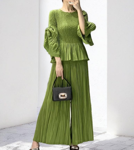 Robe abaya modeste tempérament haut de gamme broderie lourde lâche mince Miyake bulle plissée Midi Vestidos décontractés OEM ODM chic - Product Image 6