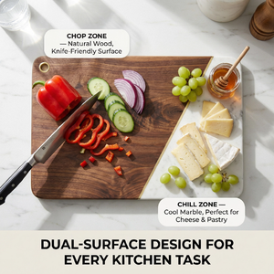Planche à découper en bois de noyer de qualité supérieure et marbre blanc avec incrustation en laiton - Plateau élégant pour servir charcuterie et fromages pour la cuisine - Product Image 2