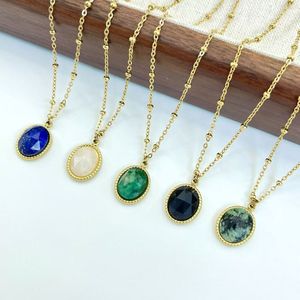 Joyería de moda Collar de cadena con cuentas de acero inoxidable Piedra natural Lágrima Amatista Collar de cuarzo rosa - Product Image 1