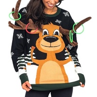 Pull de Noël moche personnalisé, pulls de Noël moches 3D, lancer d'anneaux de rennes, pull de Noël unisexe