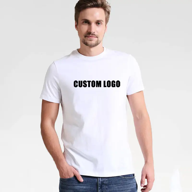 Oem 남성 의류 150g 라운드 넥 짧은 소매 로고 인쇄 티 셔츠 대형 남성 Tshirt 순수 화이트 자수 플러스 사이즈 티셔츠