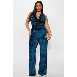 VOIKERDR ชุดจั๊มสูทกำมะหยี่สำหรับผู้หญิงแบบผูกคอเปิดหลัง ชุดเดรสสำหรับงานปาร์ตี้ ชุดค็อกเทล ชุดคลับแวร์ ไซส์พลัส - Product Image 4