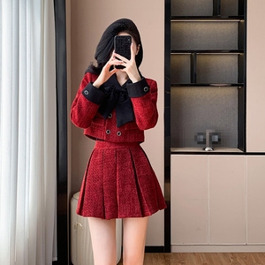 Elegante Conjunto <span class=keywords><strong>de</strong></span> Otoño para Mujer, Nuevo Conjunto <span class=keywords><strong>de</strong></span> Fragancia Pequeña, <span class=keywords><strong>Chaqueta</strong></span> Premium para Mujer, Abrigo Corto, <span class=keywords><strong>Falda</strong></span> a Media Pierna, Conjunto <span class=keywords><strong>de</strong></span> Dos Piezas, Conjunto Rojo - Product Image 3