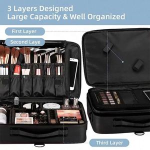 Free Sample <b>Makeup</b> Bag Travel Professional <b>Makeup</b> Train <b>Case</b> with Adjustable Strap <b>Makeup</b> Artist Box for Hair Curler Brush Set - Product Image 2
