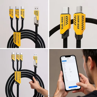 Cable de Carga Múltiple USB Tipo C PD de 65 W, 3 en 2, Cargador Rápido, Cable de Datos USB Multifuncional Tipo C