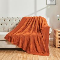 Couverture de jet tricotée par câble chaud acrylique réversible à carreaux orange pour toutes les saisons