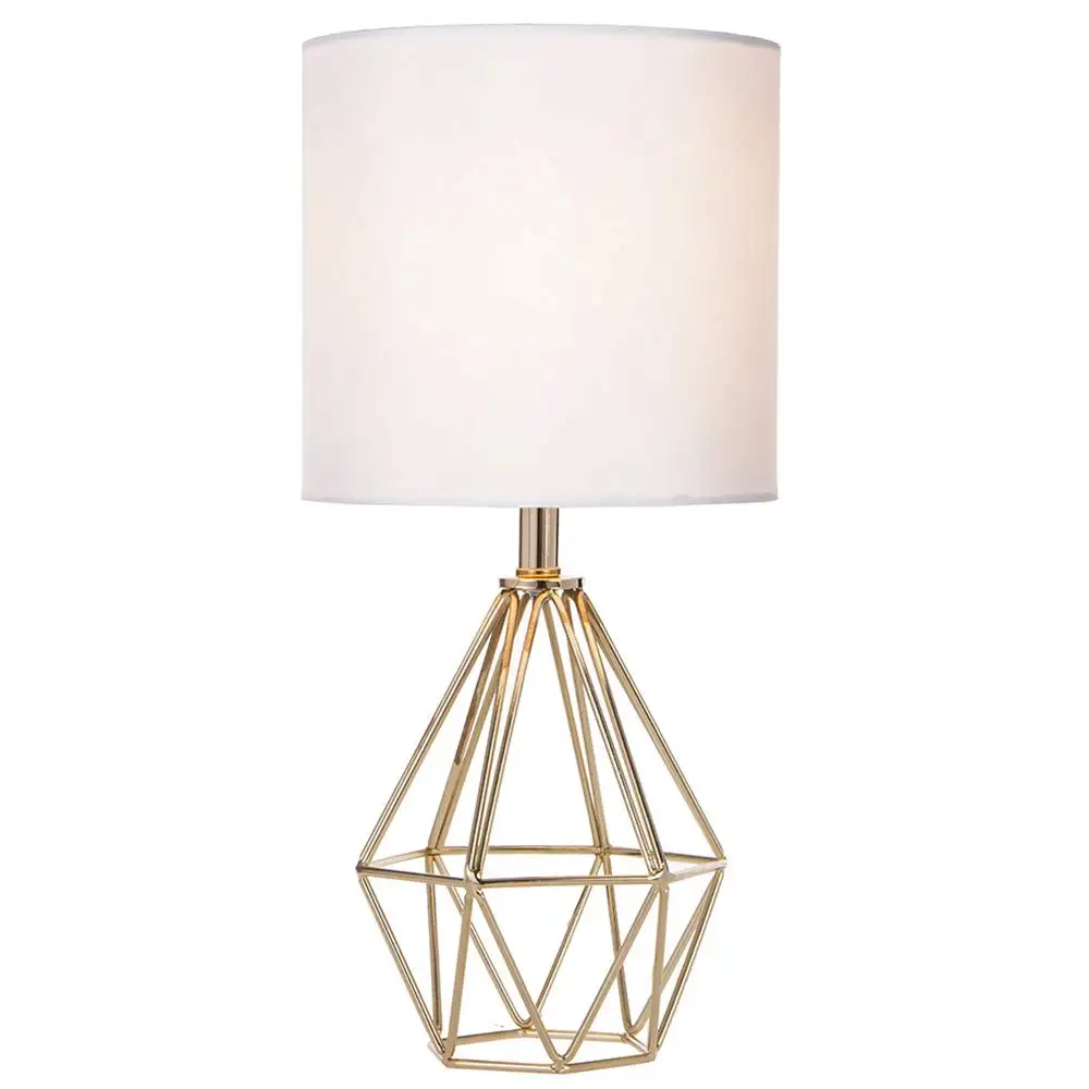 Wholesale Cheap E27 Vintage Indoor Gold Iron White Fabric Table Lamp for Bedroom Bedside