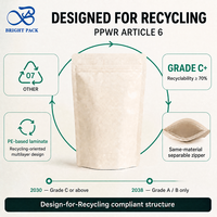 Sachet d'emballage alimentaire en polypropylène recyclable (PPWR) à fermeture éclair, avec fenêtre, pour snacks, noix et biscuits, vente en gros