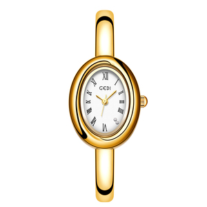 Vintage Oval Gold <b>Bangle</b> Watch for Women with Roman Numerals Diamond Set Dial Integrated Quartz Watch - Product Image 5