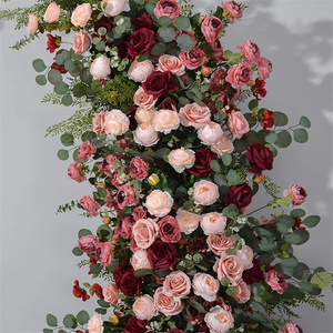 ซุ้มดอกไม้ประดิษฐ์สีชมพูเบอร์กันดีสำหรับตกแต่งงานฉลอง ฉากหลัง ซุ้มดอกไม้รูปแตร จัดดอกไม้ตกแต่งโรงแรม - Product Image 2