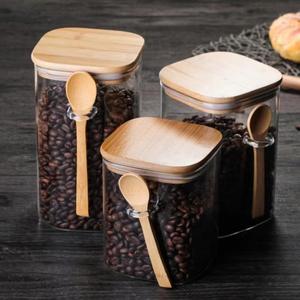 Grand récipient en verre carré de 800 ml, 1000 ml, 1200 ml, pour le stockage dans la cuisine, pot à sel, épices, grains de café, avec cuillère - Product Image 5