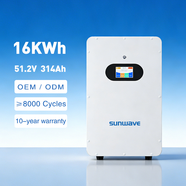 Sunwave 51.2V 314Ah 16 kWh 20kWh 5 kW Lithium Ion Battery Home Energy Storage Systems 16 kW 10kWh 20kWh Batteries in Stock IP54