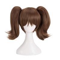 Perruque de cosplay Xingwang Queen Anime, courte, marron, en fibre haute température, avec double queue de cheval à clipser, pour femme, idéale pour les fêtes