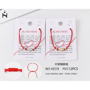 Cavigliera in acciaio inossidabile con filo rosso e ciondolo portafortuna per donna e uomo, gioielli alla moda - Product Image 1