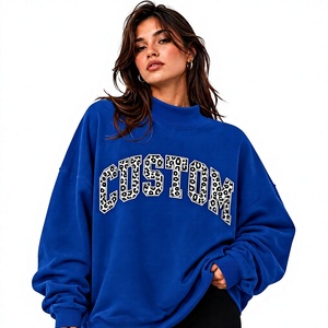 <b>Women's</b> Solid <b>Blue</b> Color Oversized Mock Neck Sweatshirt <b>Fleece</b> Fabric Premium Quality Eco-Friendly Breathable Winter Wholesale - Product Image 1