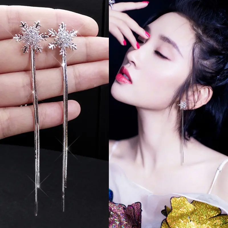 Snowflake Earrings Long Temperament Tassel Wild 2021 New Trendy Fashion Earrings Wholesale