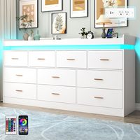Commode de chambre moderne noire/blanche à 10 tiroirs avec station de charge, lumières LED et rangement – Approvisionnement direct usine