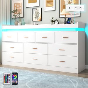 Commode de chambre moderne noire/blanche à 10 tiroirs avec station de charge, lumières LED et rangement – Approvisionnement direct usine - Product Image 5