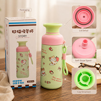 Gourde isotherme à double paroi 600 ml avec logo personnalisé, portable, mignonne, motif dessin animé, sans BPA, en acier inoxydable 316