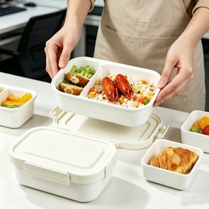 Divided <b>Lunch</b> <b>Box</b> Rectangle Plastic Lid Food Grade Microwaveable For Office Workers And Students - Product Image 1